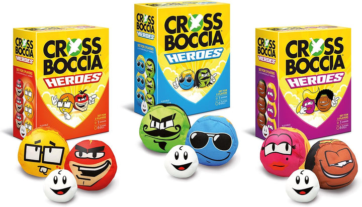 Crossboccia® Doublepack Heroes, 2x3 gleichfarbige Stoffsäckchen, verschiedene Designs, Ø 8cm mit Gra