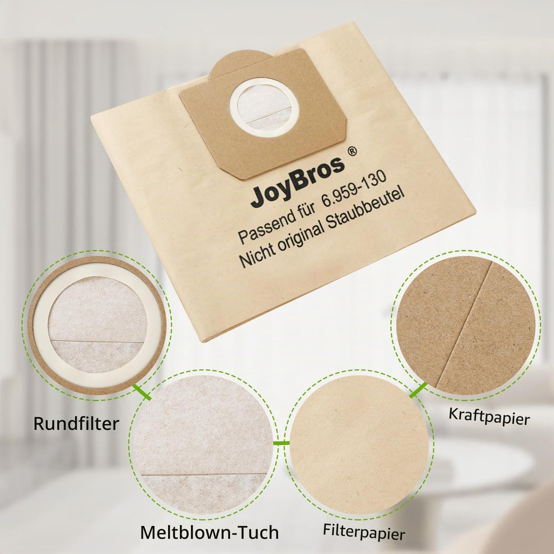 JoyBros 15-Stück Staubbeutel für Kärcher wd3 wd 3 wd3P wd3.200 Premium 6.959-130.0 6.904-051.0 MV3 A