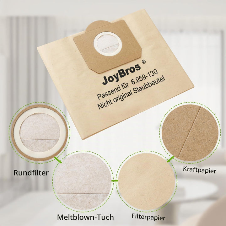 JoyBros 15-Stück Staubbeutel für Kärcher wd3 wd 3 wd3P wd3.200 Premium 6.959-130.0 6.904-051.0 MV3 A