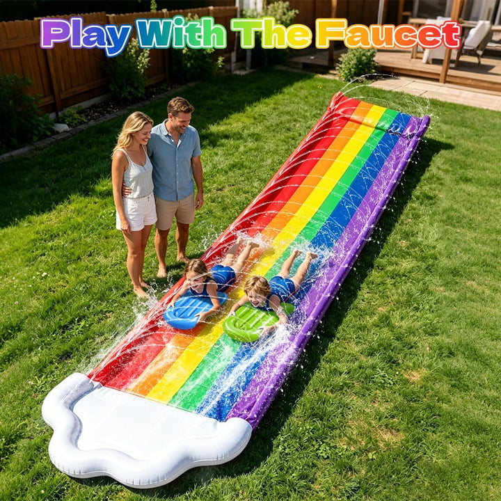 Wasserrutsche Garten, 4.8x1.4M Doppel Wasser Rutsche, Wasserspielzeug Wasserrutschmatte mit 2 Bodybo