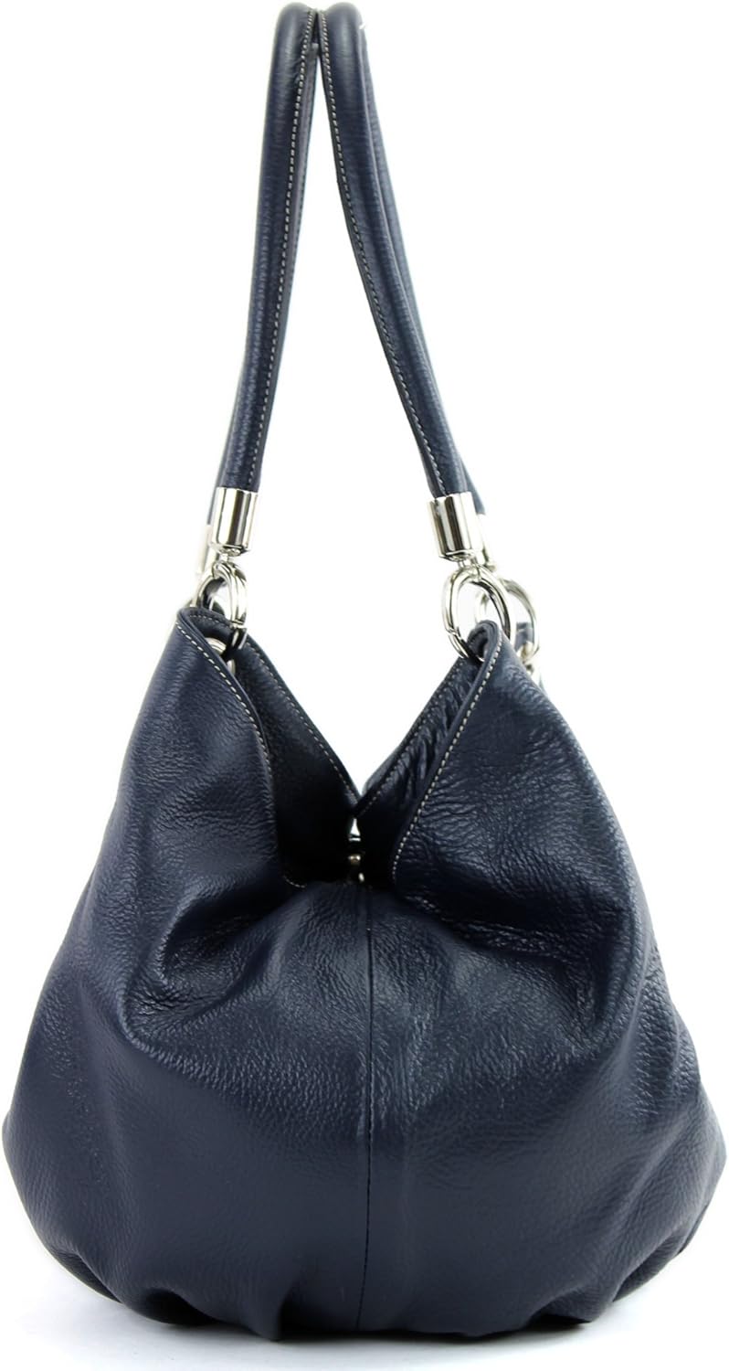 modamoda de - 228 - ital. Beuteltasche aus festem Leder Dunkelblau, Dunkelblau