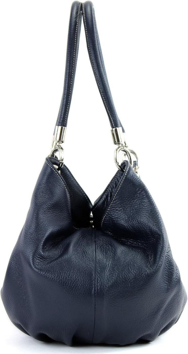 modamoda de - 228 - ital. Beuteltasche aus festem Leder Dunkelblau, Dunkelblau