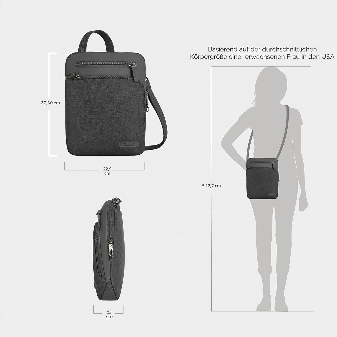 Travelon Unisex Diebstahlschutz Metro Small Crossbody Umhängetasche 9.75 x 10.75 x 2 Grau, 9.75 x 10