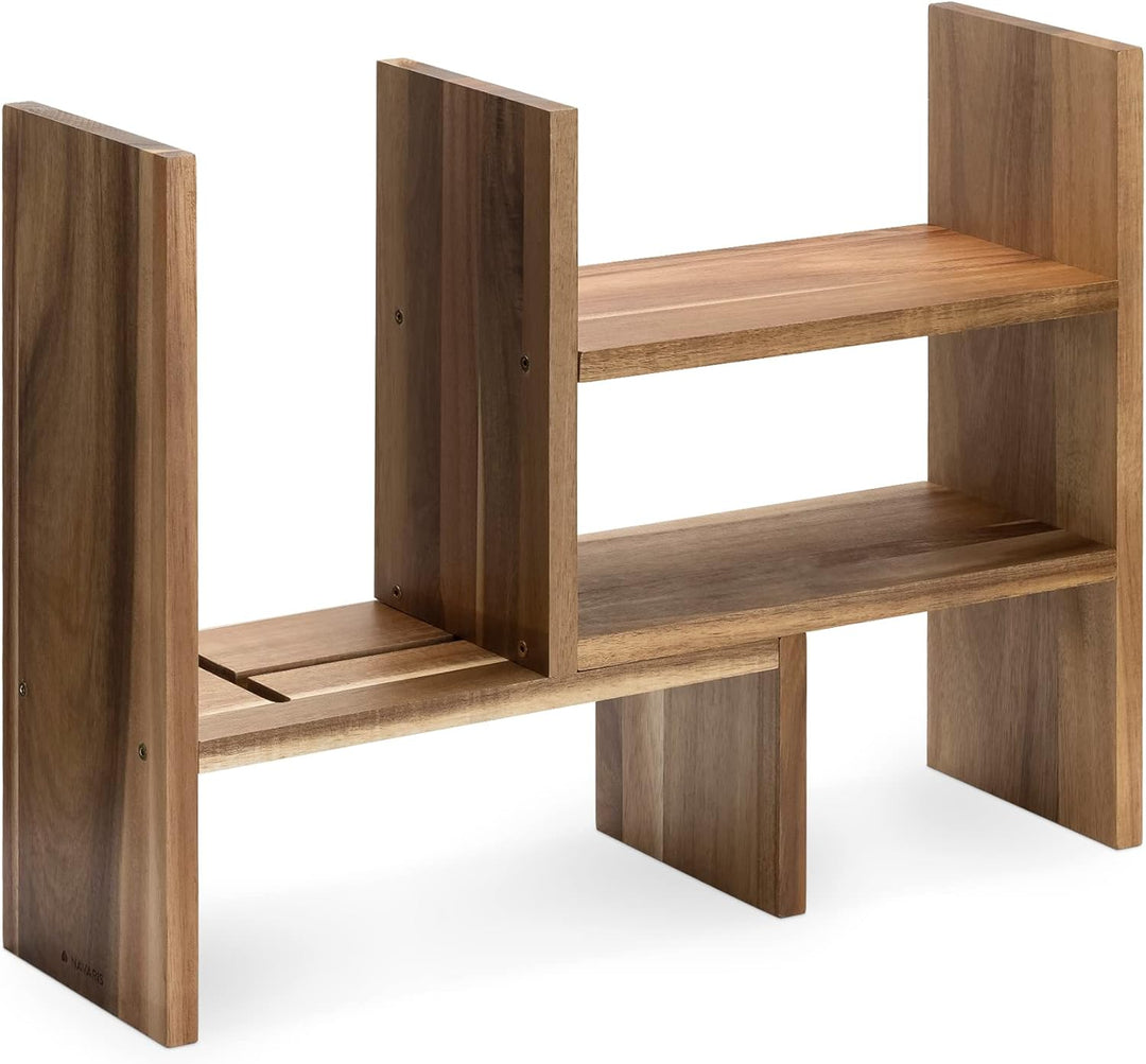 Navaris Akazien Schreibtisch Organizer 64x15,5x40 - Tisch Regal Ordnungssystem verstellbar - Eckrega