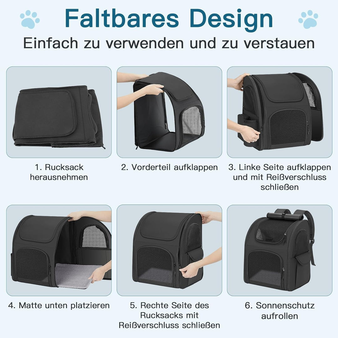 Hunderucksack bis 10kg, Haustier Rucksack mit Netzfenster, Faltbare Katzenrucksack Hunde Rucksack, A