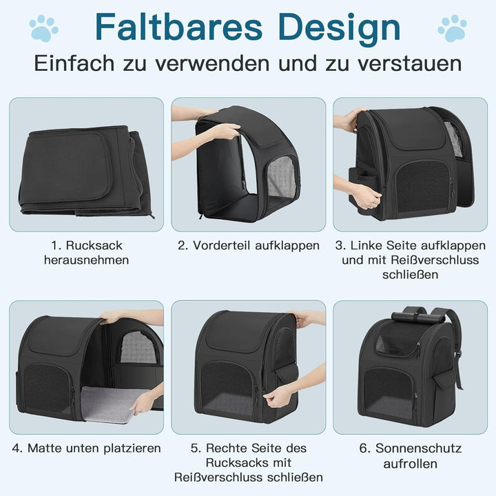 Hunderucksack bis 10kg, Haustier Rucksack mit Netzfenster, Faltbare Katzenrucksack Hunde Rucksack, A