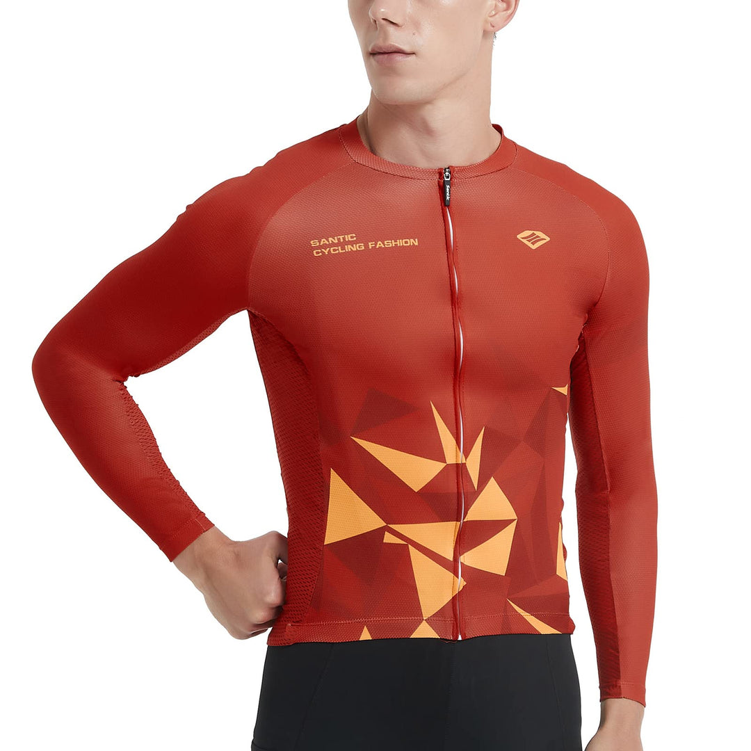 Santic Fahrradtrikot Herren Langarm Radtrikot Fahrradshirt Herren mit Taschen S Rot, S Rot