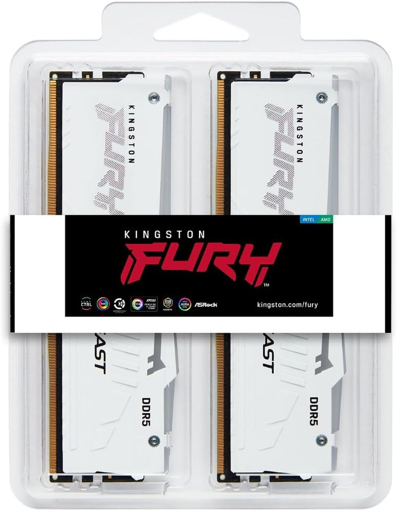 Kingston Fury Beast Weiss RGB XMP 32GB 6000MT/s DDR5 CL40 DIMM Desktop Gaming Speicher kit mit 2 - K