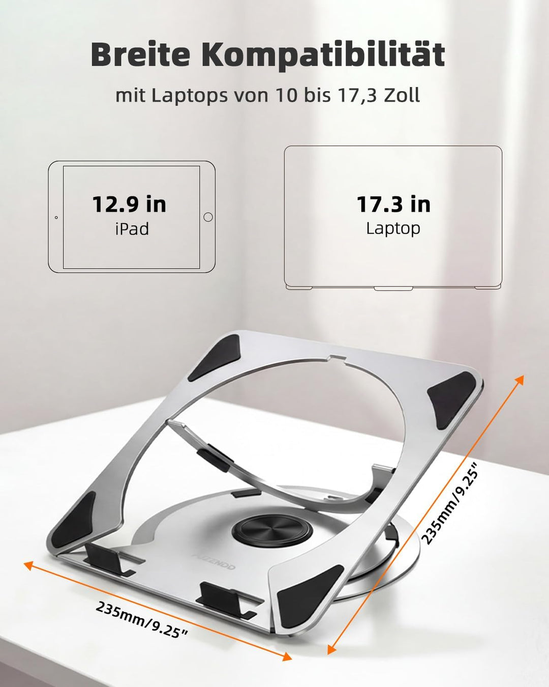 Laptop Ständer Höhenverstellbar mit 360° Drehbarer, Faltbarer Aluminium Notebook Ständer für Schreib