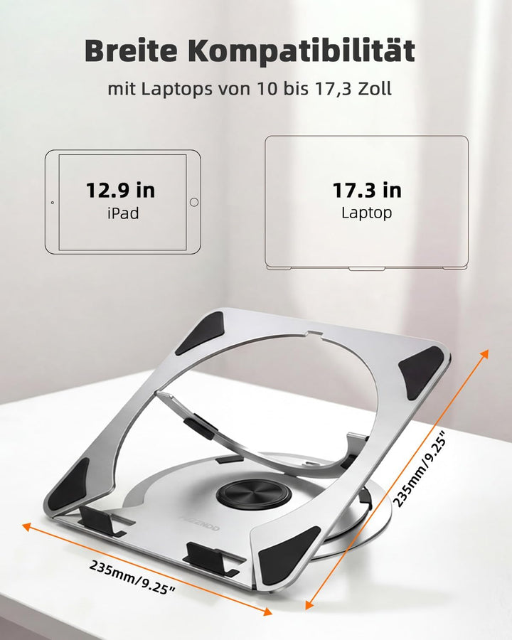 Laptop Ständer Höhenverstellbar mit 360° Drehbarer, Faltbarer Aluminium Notebook Ständer für Schreib