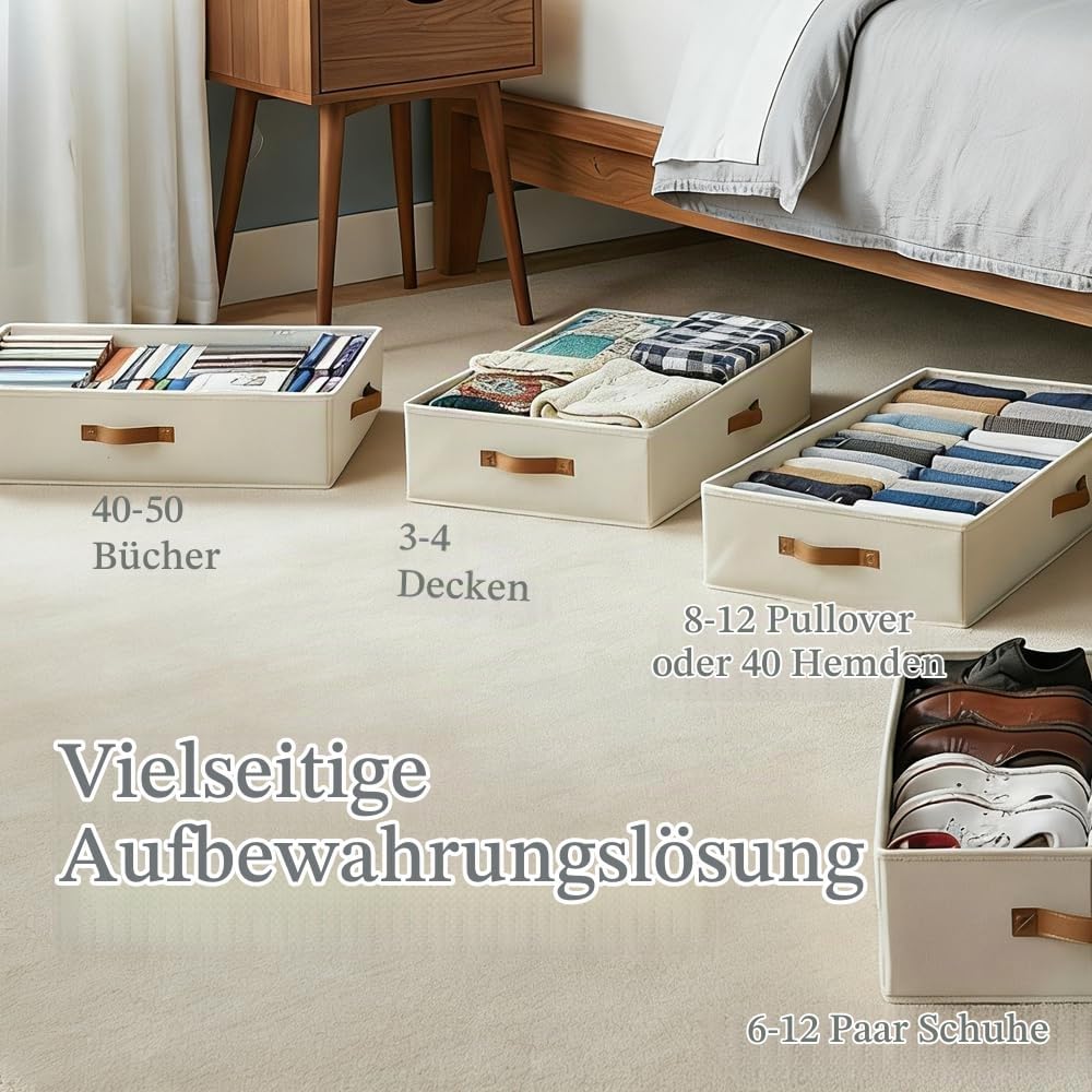 Unterbett Aufbewahrungsbox, Unterbettkommode Mit Stützplatten Rundum und Darunter mit Deckel, 2 Stüc