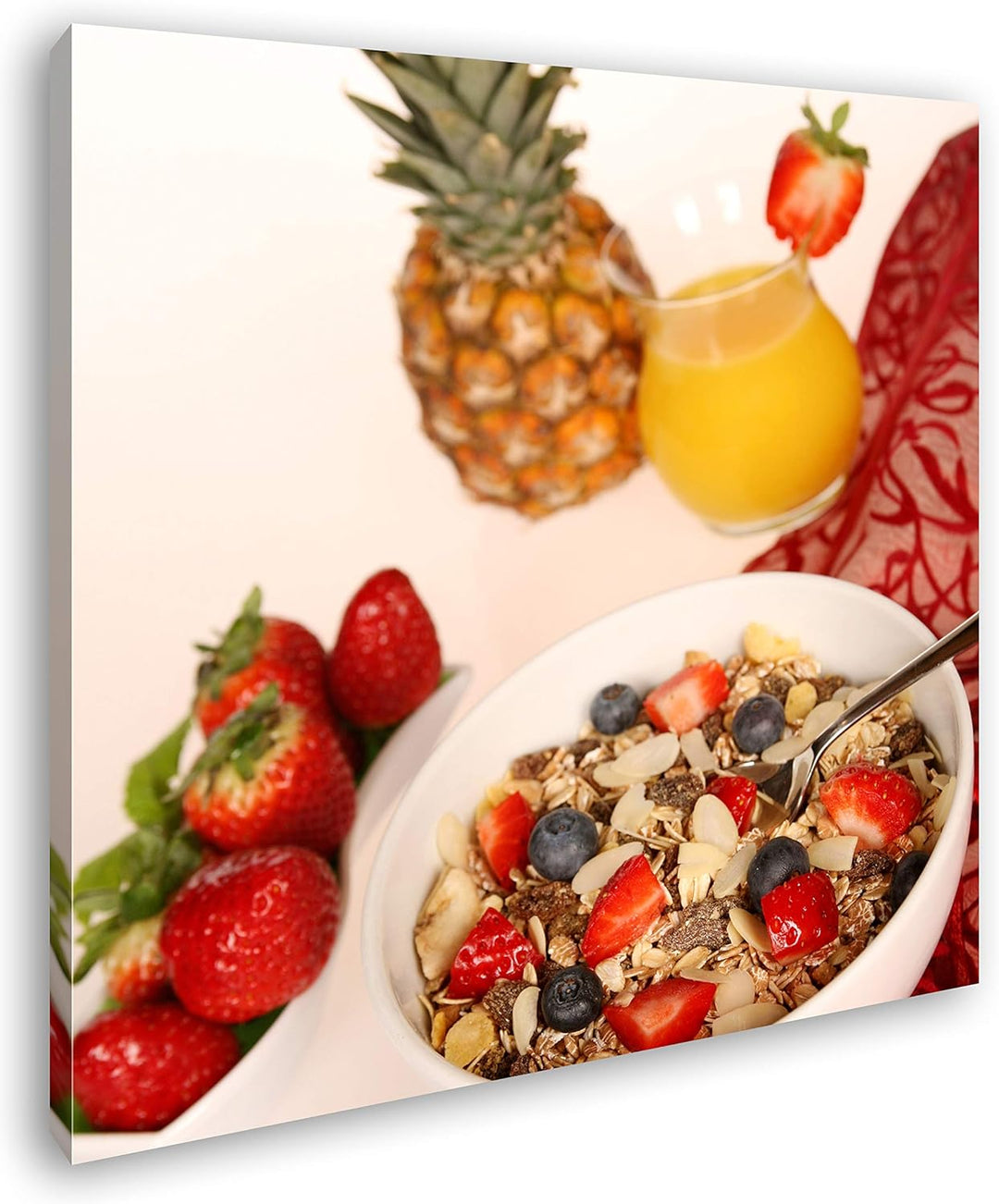 deyoli gesundes Müsli mit Obst im Format: 70x70 als Leinwandbild, Motiv fertig gerahmt auf Echtholzr