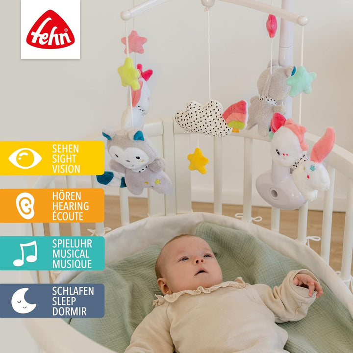 Fehn Musik Mobile Aiko & Yuki - Baby Einschlafhilfe Musikspielzeug mit süssen Tieren - Babymobile Sp