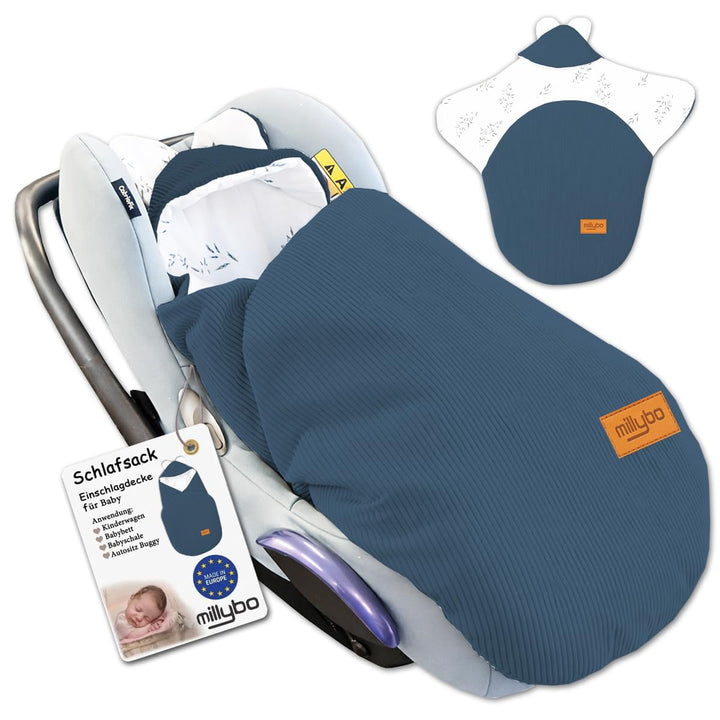 Baby Fusssack Einschlagdecke für Babyschale und Kinderwagen Blau, Blau