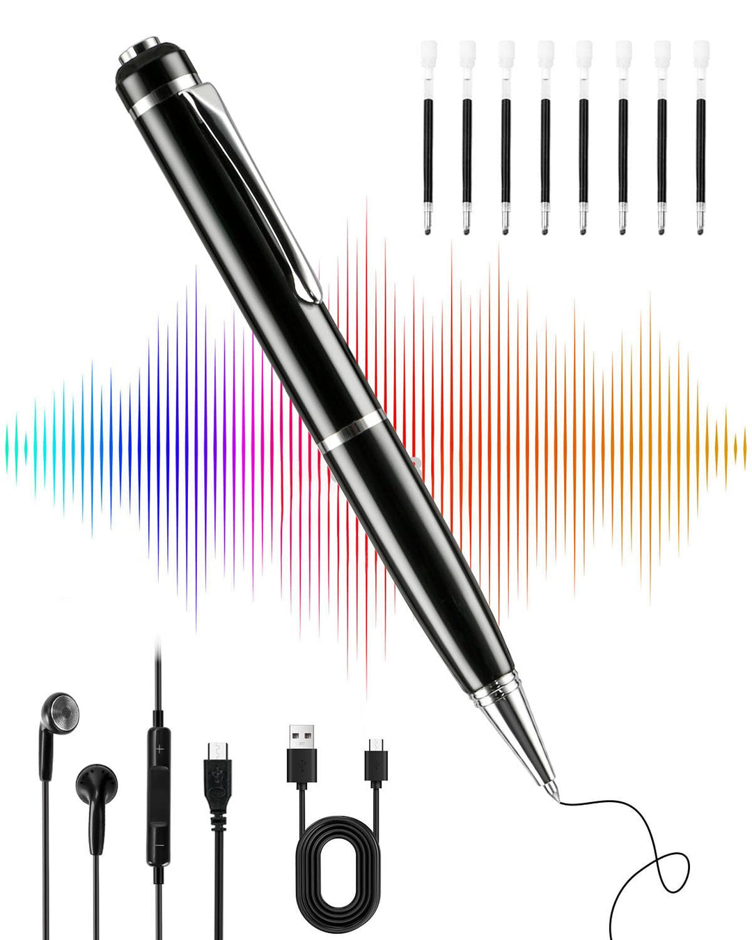 Mini Diktiergerät 64GB, Aufnahmegerät mit 768 Stunden Kapazität, Voice Recorder Pen mit Rauschunterd