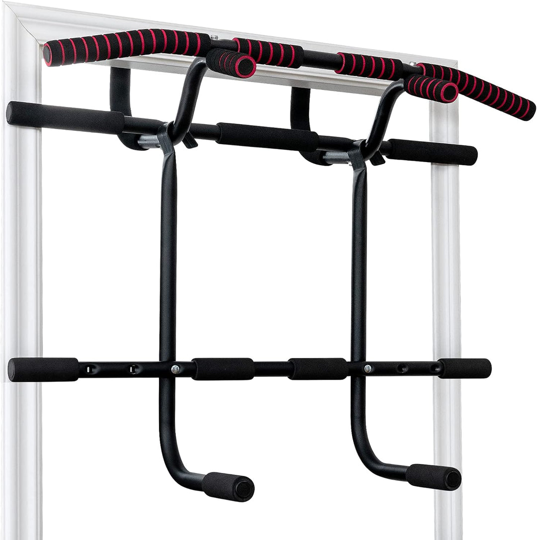 COSTWAY Klimmzugstange für den Türrahmen ohne Bohren, Pull Up Bar mit Reckstange und Zugseil, Dip Ba