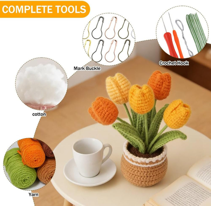 Keboyoe 2 Stück Tulpe Häkelset für Anfänger mit Video Anleitung, Häkeln für Anfänger Set, Diy Häkels