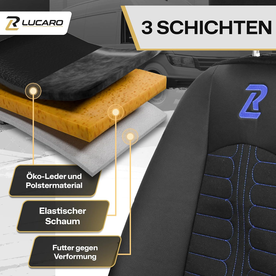 LUCARO Sitzbezüge Auto für Mercedes Sprinter 3 ab 2018 - Sitzbezügesets 1+2 - Auto Sitzbezüge Schwar
