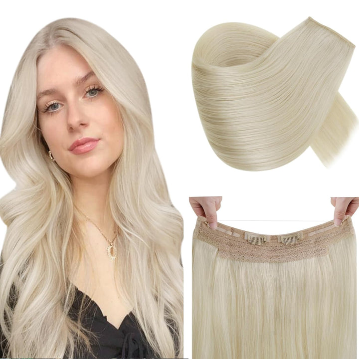 RUNATURE Extenison Echthaar Draht Blond Unsichtbare Haarverlängerung Echthaar Mit Draht Blond Haar E