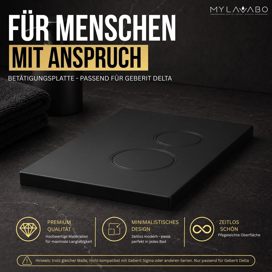Drücker- & Betätigungsplatte passend für Geberit Delta (Kunststoff, schwarz, schwarze Ringe) | sw-sw