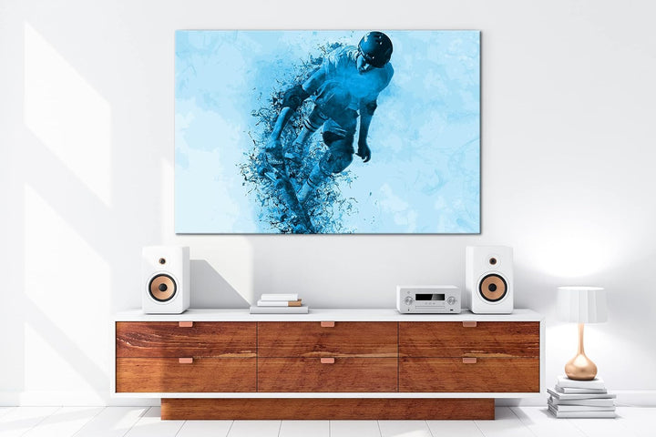 deyoli Spingender Skater Illustration Format 80x60 Effekt: Monocrome Blau als Leinwandbild, Motiv fe