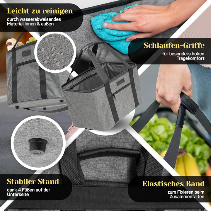 Shopwell Einkaufskorb faltbar 30 Liter | Klappkorb zum Einkaufen &amp; Verstauen | Faltbarer Einkaufskor