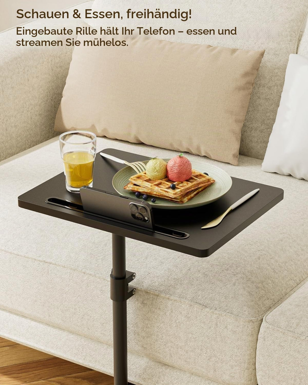 Beistelltisch, C-Form Höhenverstellbar Sofatisch, 360°Rotierend Couchtisch Klein,40x30x(45-81) cm,Ho