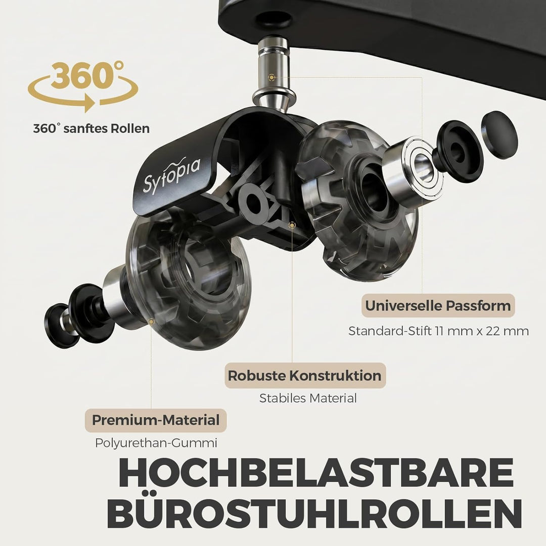 Sytopia Bürostuhl Rollen 11mm x 22 mm, 5er Set Rollen für Bürostühle, Super Leise und Weiche für Har