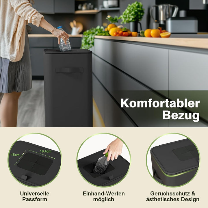 Pfandflaschen Sammelbehälter mit Deckel 100L, Gross Pfandflaschen Behälter mit 2 Tragetasche, Flasch