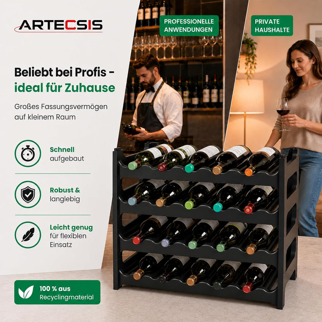 ARTECSIS Weinregal stapelbar Kunststoff für 24 Flaschen, stabiles leichtes Flaschenregal für Keller,