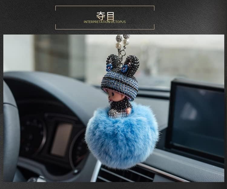 Rückspiegel Ornament, Bling Strass Anhänger, Süsse Puppe Plüsch Ball, Niedlich Auto Spiegel Anhänger