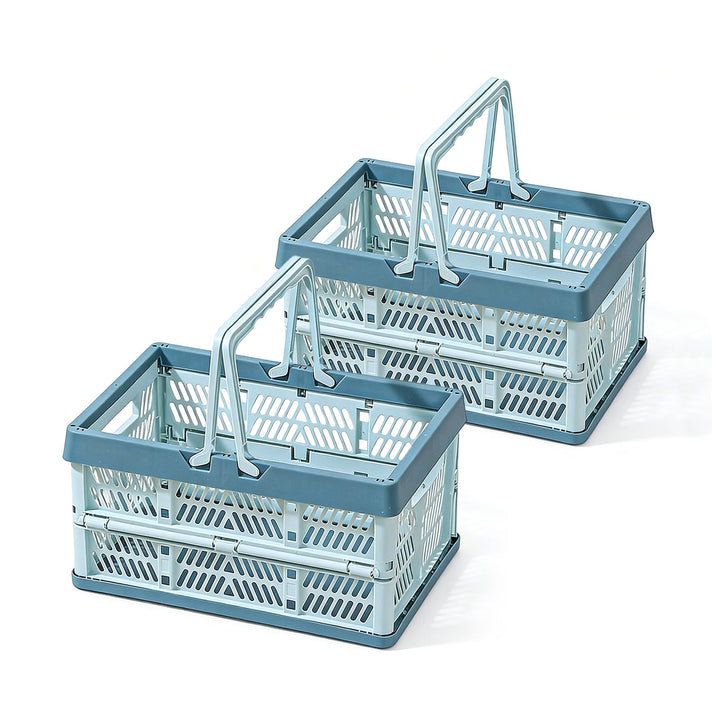 Klappkorb Faltbar, 2er Set Klappbox Klein mit Henkel 10 L Blau, Multifunktionaler Aufbewahrungskorb