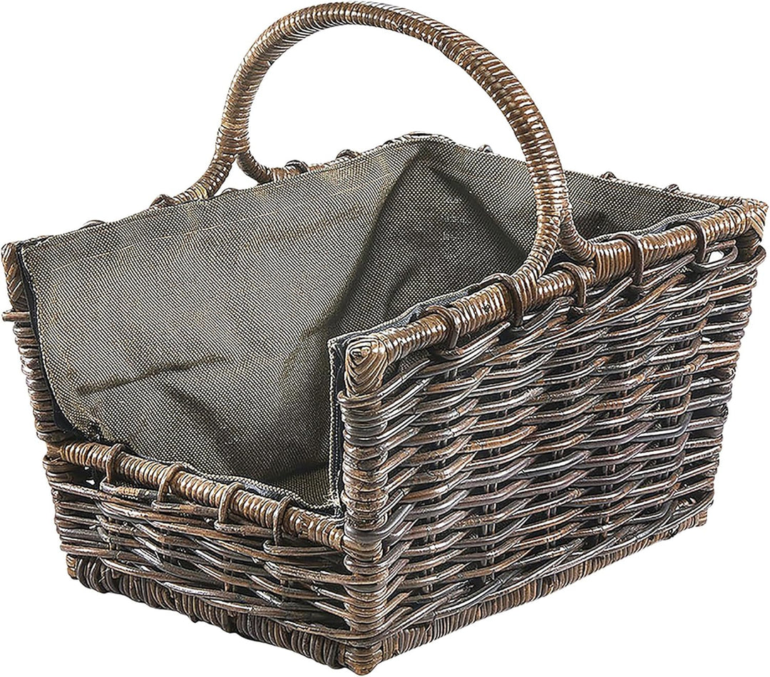 Kobolo Kaminholzkorb Holztrage Holzkorb für Kaminholz -Rattan- mit abnehmbaren dunklem Stoff