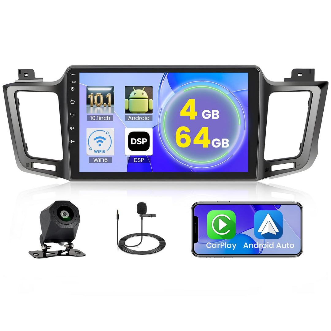 Hikity 5G WiFi 4+64G Android Autoradio für Toyota RAV4 2013-2019 Wireless Carplay Android Auto, 10.1