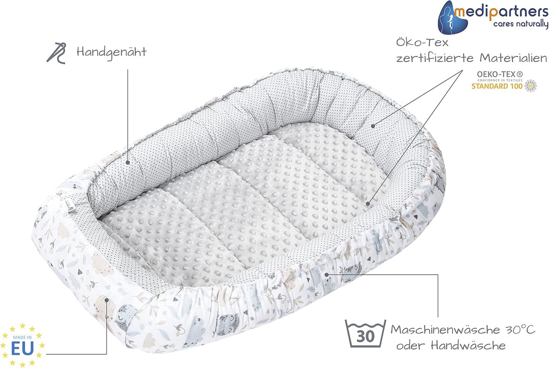 Medi Partners Babynest Kuschelnest Babynestchen 100% Baumwolle Nestchen Reisebett für Babys Säugling