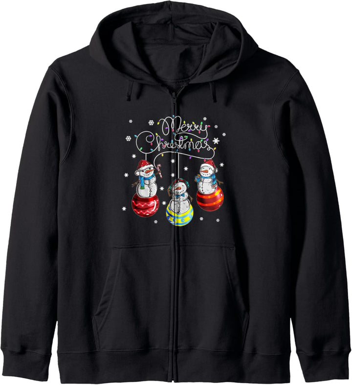 Merry Christmas Weihnachtkugel Motiv Festtage Schneemann Kapuzenjacke
