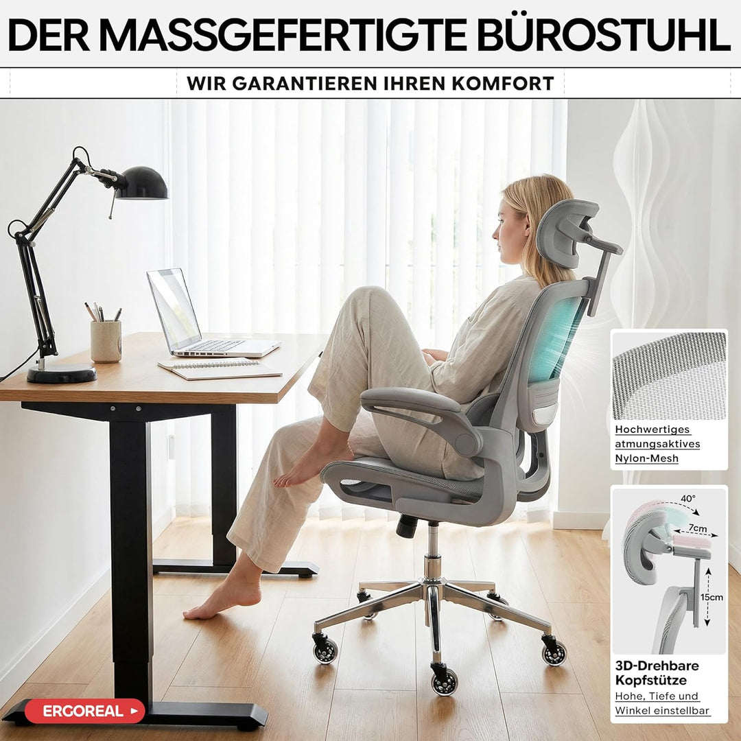 Schreibtischstuhl Ergonomischer Bürostuhl mit 150kg Tragkraft, verstellbaren Armlehnen, dynamischer