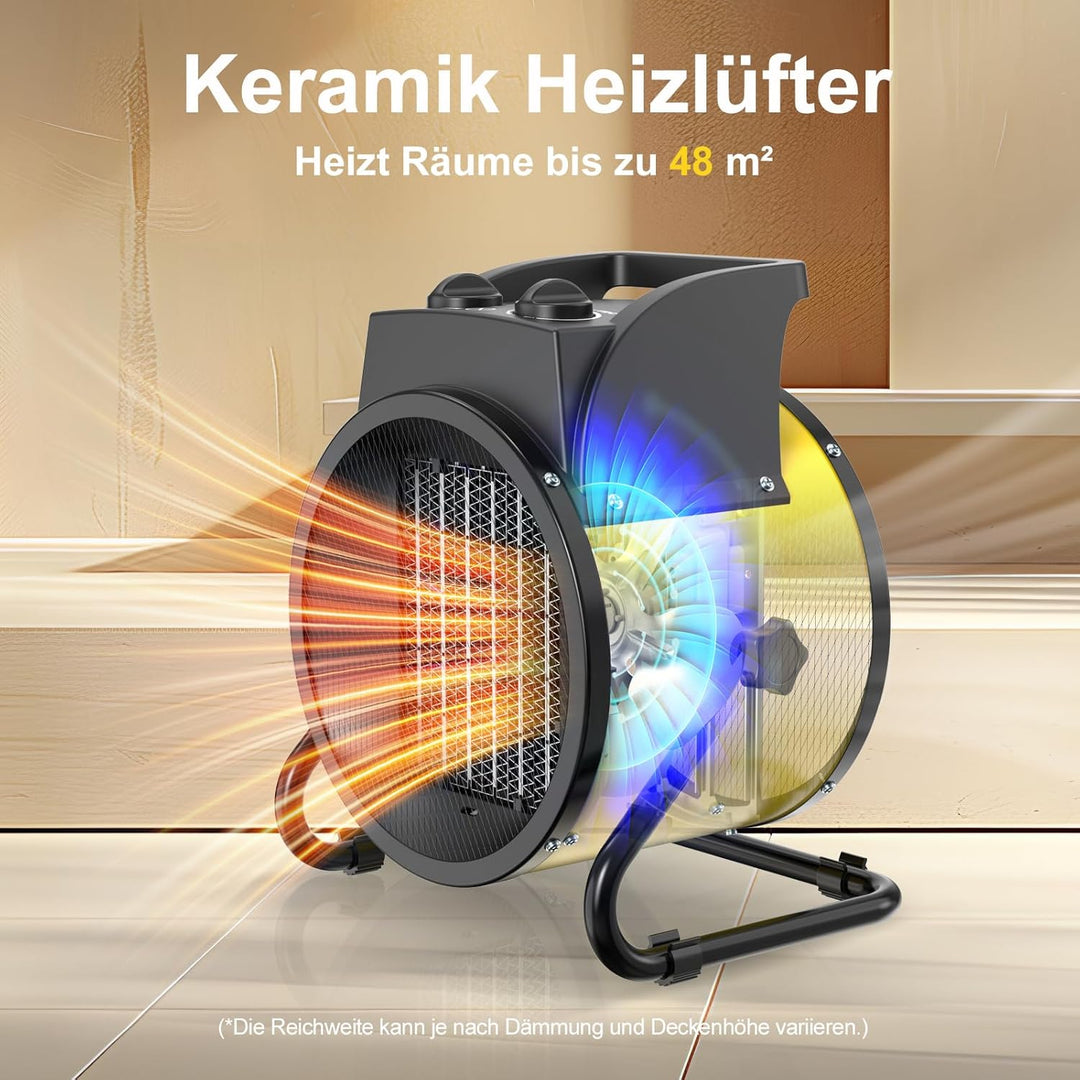 Heizlüfter 5000 Watt Keramik Heizstrahler Elektroheizer Bauheizer Bautrockner mit Thermostat Heizger