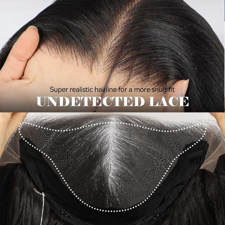 HAIRCUBE 13x6 HD Synthetische Lace-Front-Perücke, 24 Zoll lange schwarze, lockige, geschichtete Perü