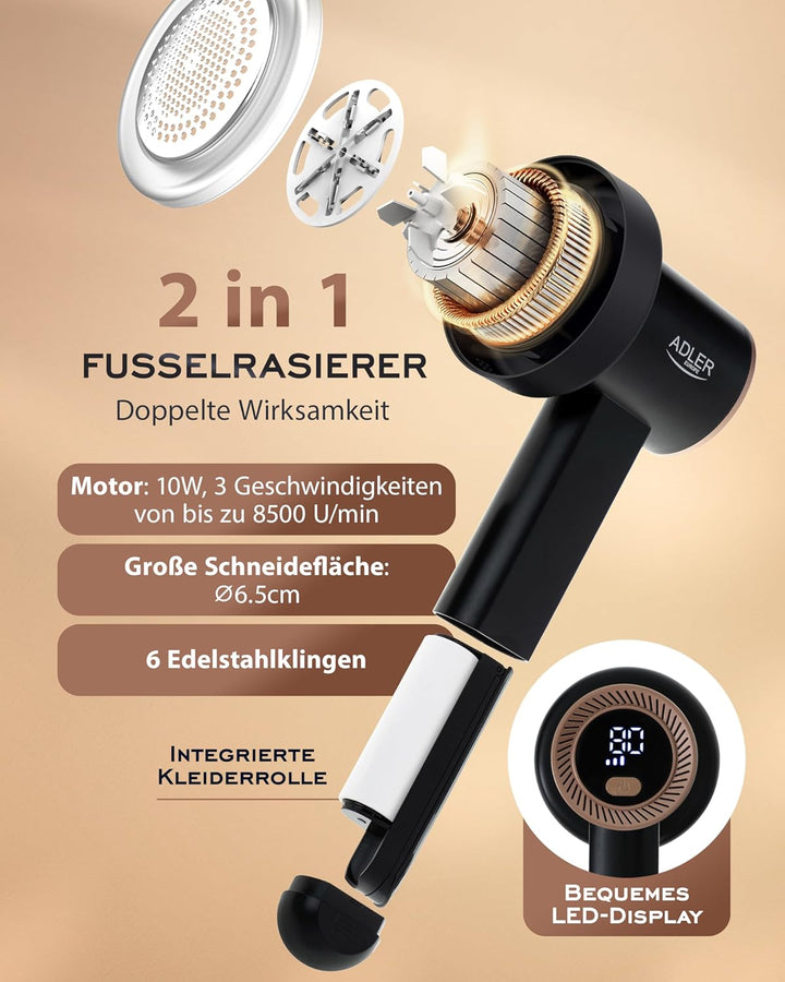 Fusselrasierer Elektrisch ADLER EUROPE Entfernen von Flusen aus Kleidung und Stoffen – Einstellbare