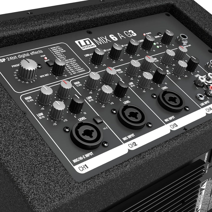LD Systems Mix 6 A G3-2-Weg Aktiv-Lautsprecher mit Integriertem 4-Kanal-Mixer, 6.5''