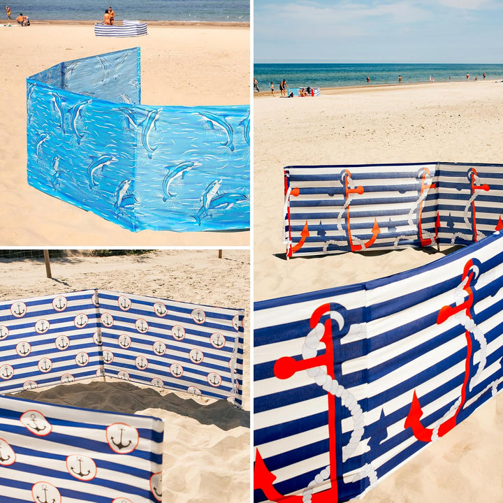 Ladeheid Windschutz Strand Sichtschutz mit Holzstab praktisches Strand Zubehör LAEX001 10 m Wasserme