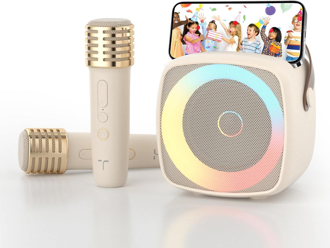 Karaoke Maschine 2 Mikrofone für Jungen Mädchen, tragbare Bluetooth-Lautsprecher mit dynamischen Lic