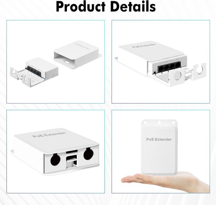 MokerLink Outdoor 4 Port PoE Extender, IEEE 802.3 af/at PoE Repeater, 10/100Mbps, 1 PoE in 3 PoE Out