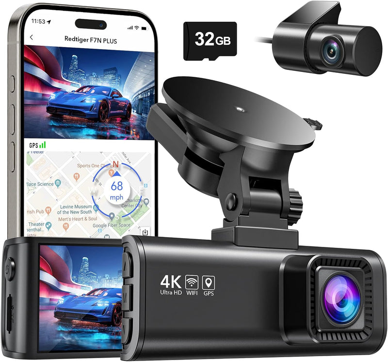 REDTIGER Dashcam Auto Vorne Hinten 4K/2,5K Mit GPS WiFi Dash Cam Auto Dashboard Recorder mit 3,16" I