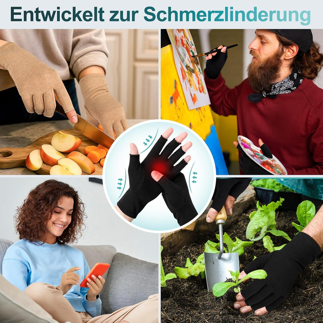 Kiiwah 2 Paar Arthrose Kompressionshandschuhe für Damen und Herren, Fingerlose Arthritis Handschuhe