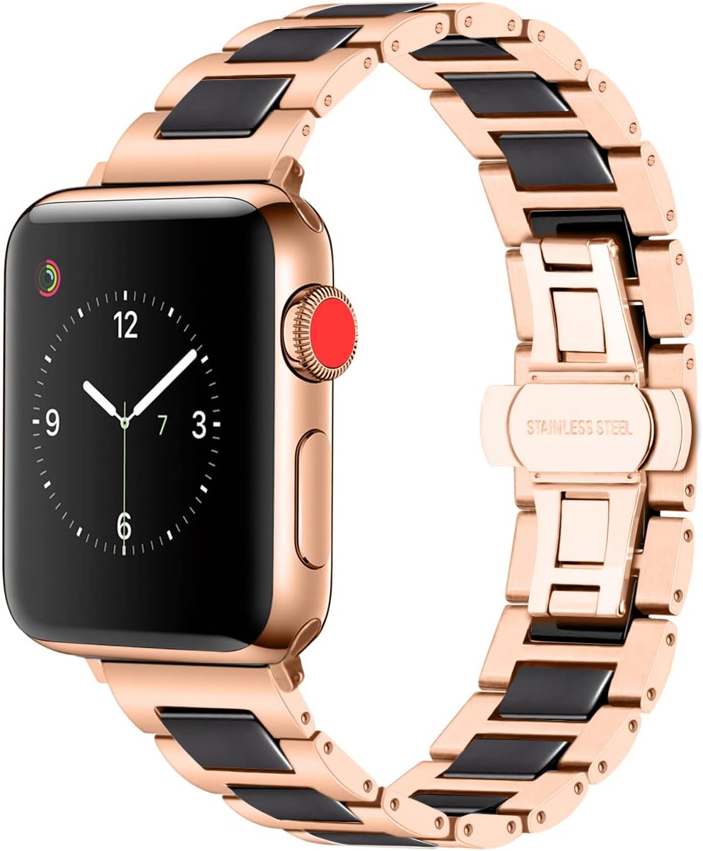 YISIWERA 49mm 45mm 44mm 42mm Armband Kompatibel für Apple Watch Schwarze Keramik Roségold Metall Arm