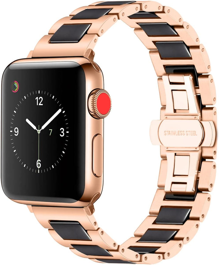 YISIWERA 49mm 45mm 44mm 42mm Armband Kompatibel für Apple Watch Schwarze Keramik Roségold Metall Arm