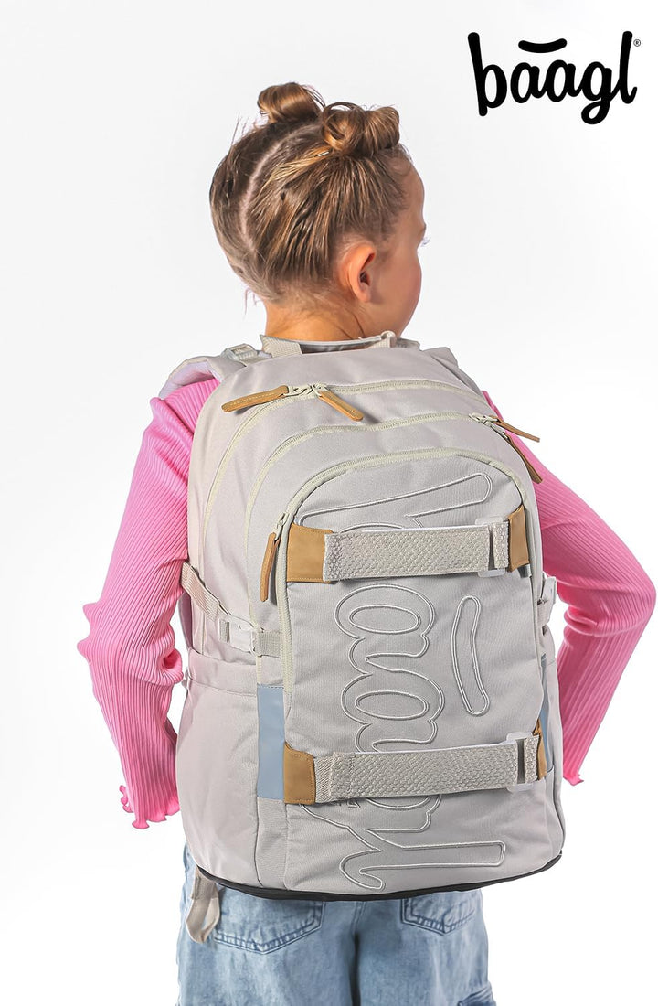 Baagl Schulrucksack Set Jungen Mädchen 3 Teilig (Skateboard Rucksack, Mäppchen, Sporttasche), Schult