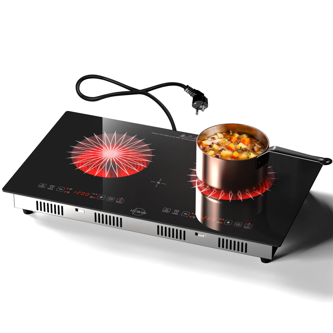 Hobsir hob Glaskeramikkochfeld 2 Platten mit Stecker | 3200W, 60cm Einbaudesign & Arbeitsplatten-Auf